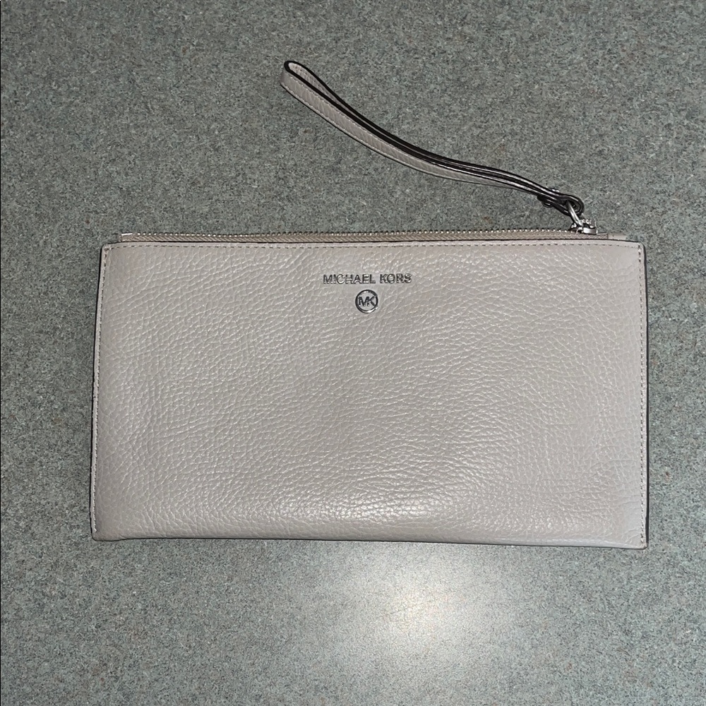 Michael Kors Light Gray Leather Wristlet